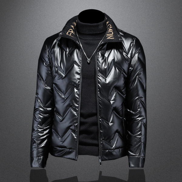 Motorcycle no cap stand collar down jacket