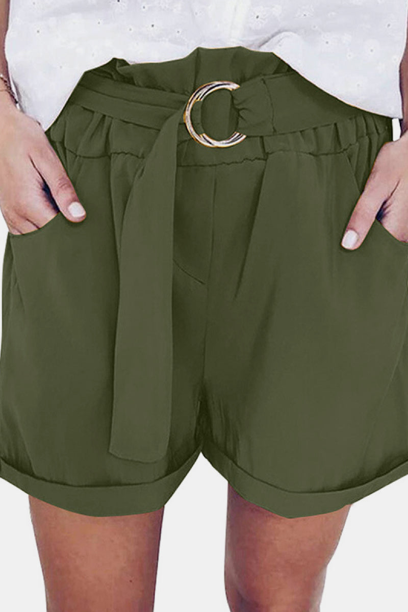 Tie Waist Ruffle Pocketed Shorts freeshipping - Voguevally Global