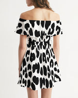 Uniquely You Women's Off-Shoulder Dress - Black/White Leopard Print - Voguevally