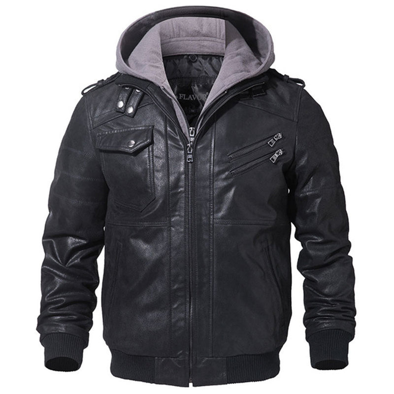 Men Slim Fit Oblique Zipper Biker Warm Streetwear PU Leather Jackets