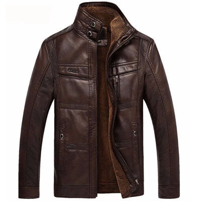 Men's Oblique Zipper Winter Down Biker Leather Jacket