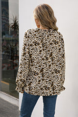 Animal Print Tie Neck Blouse freeshipping - Voguevally Global