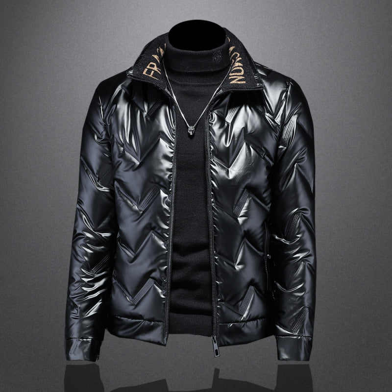 Motorcycle no cap stand collar down jacket