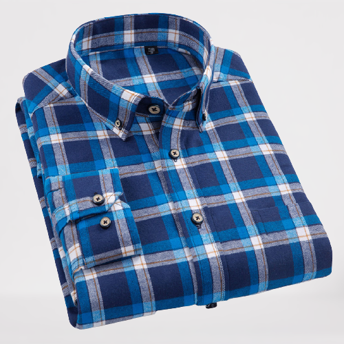 Men's Cotton Brushed Plaid Long-sleeved Shirt