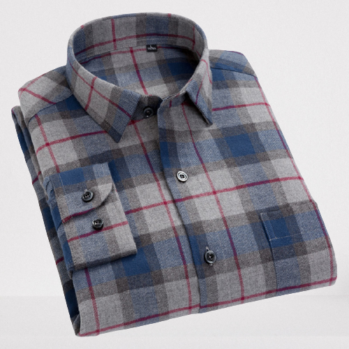 Men's Cotton Brushed Plaid Long-sleeved Shirt