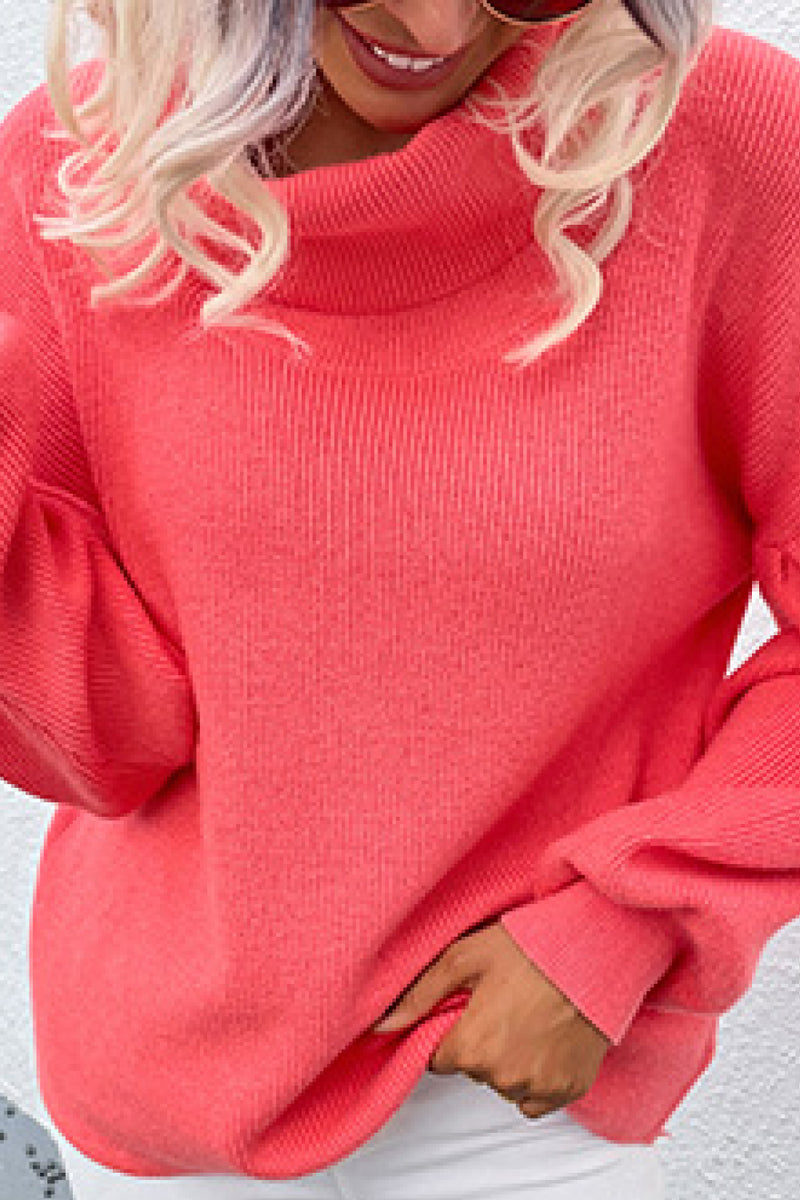 Rib-Knit Lantern Sleeve Turtleneck Sweater freeshipping - Voguevally Global