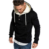 Button-trimmed hooded fleece sweatshirt freeshipping - Voguevally Global