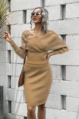 Dolman Sleeve Rib-Knit Top and Skirt Set freeshipping - Voguevally Global