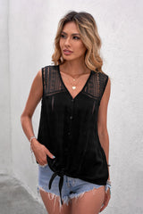 Lace Tie Front Button Tank Top freeshipping - Voguevally Global