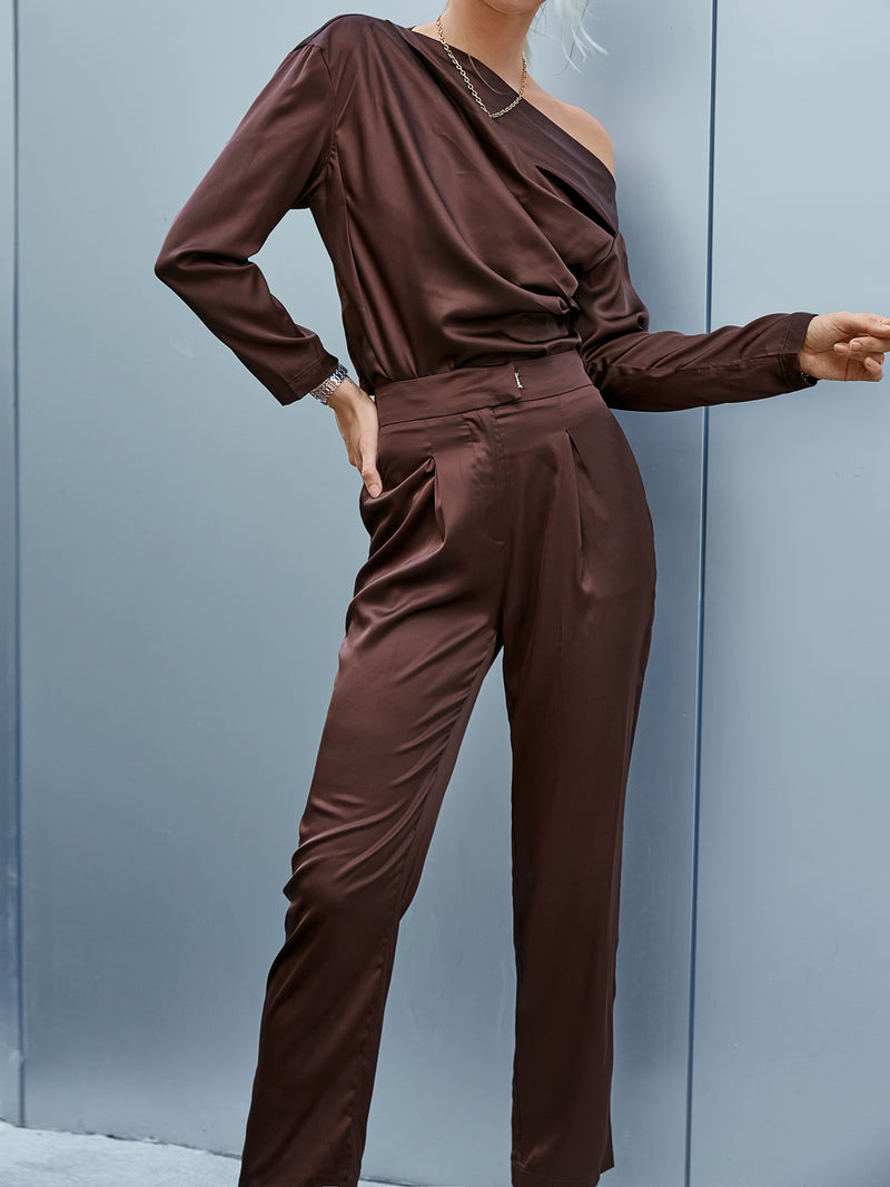 Ruched Asymmetrical Neck Top and Pants Set freeshipping - Voguevally Global