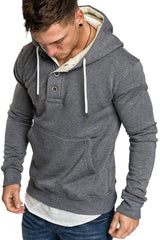 Button-trimmed hooded fleece sweatshirt freeshipping - Voguevally Global