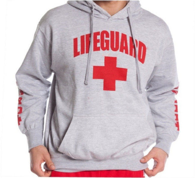 Side Print Lifeguard Man Hoodie Sweatshirt Red Life Guard freeshipping - Voguevally Global