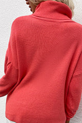 Rib-Knit Lantern Sleeve Turtleneck Sweater freeshipping - Voguevally Global