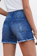 Buttoned and Frayed Denim Shorts - Voguevally