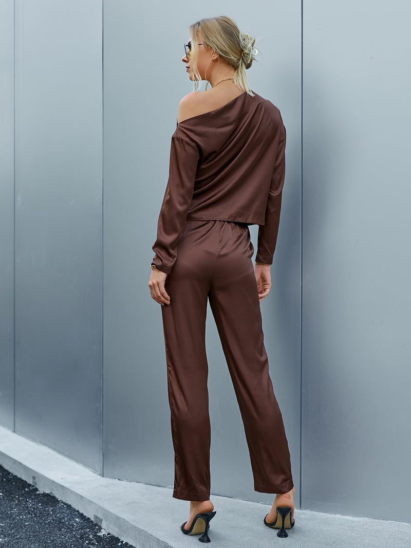 Ruched Asymmetrical Neck Top and Pants Set freeshipping - Voguevally Global