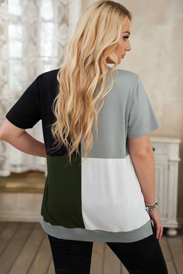 Crew Neck Colorblock T-shirt freeshipping - Voguevally Global