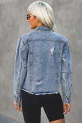 Turn Down Collar Cut-out Denim Jacket freeshipping - Voguevally Global