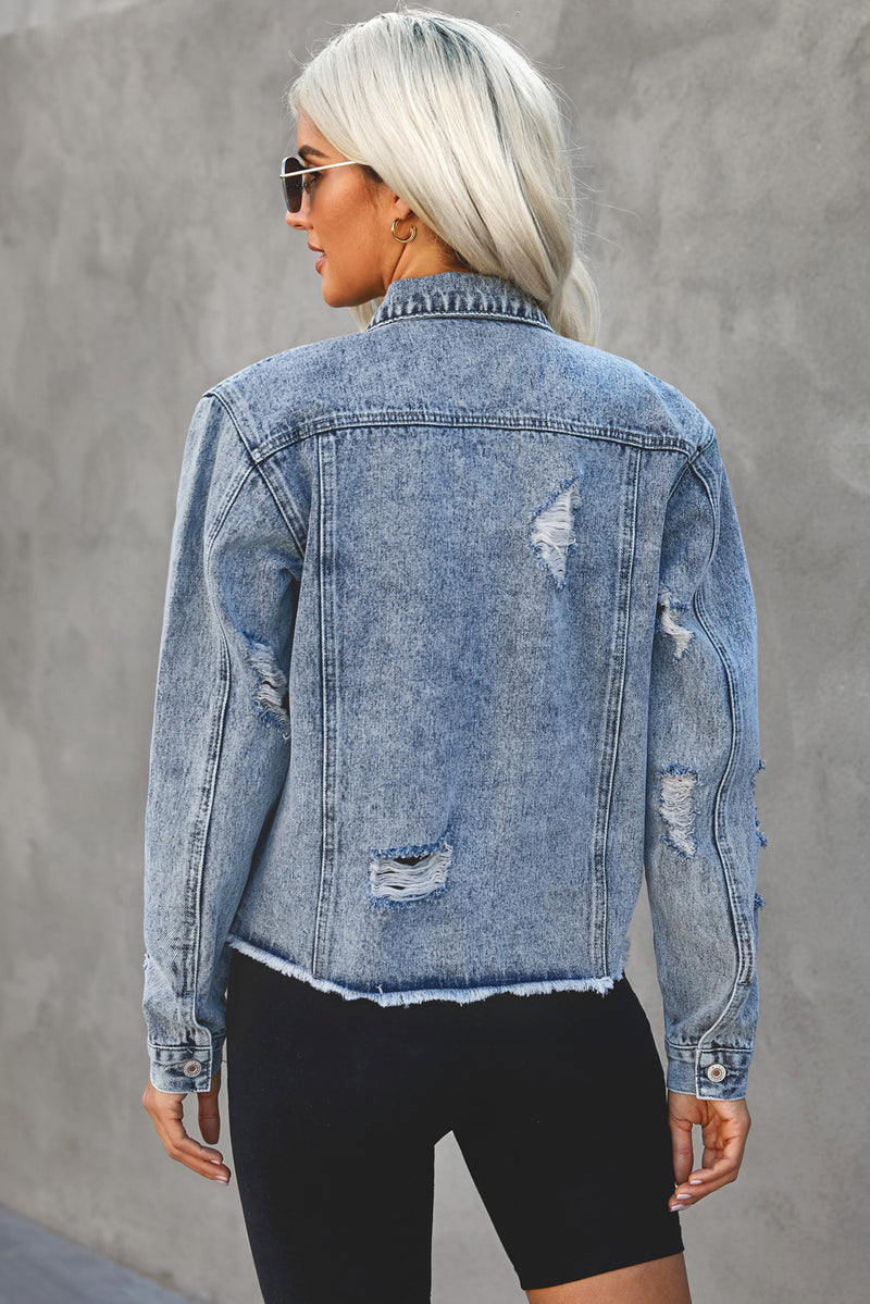 Turn Down Collar Cut-out Denim Jacket freeshipping - Voguevally Global