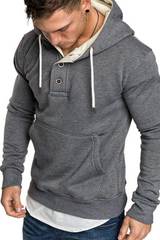 Button-trimmed hooded fleece sweatshirt