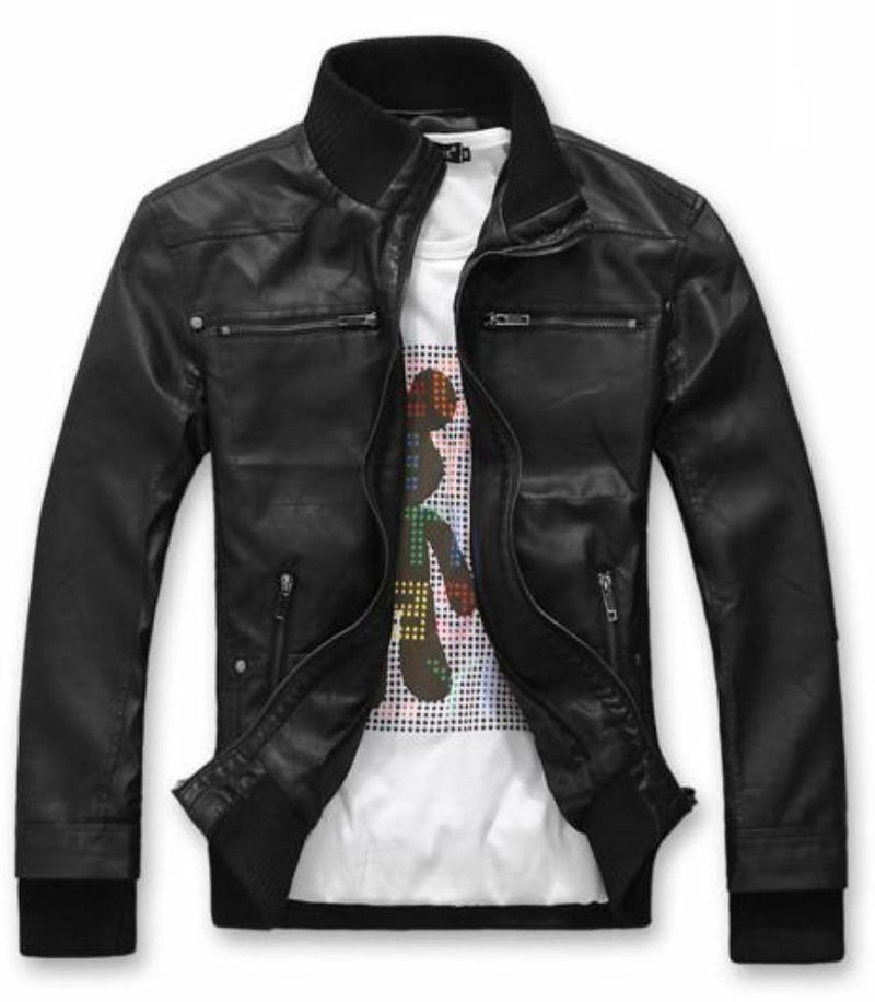 Men's Faux Leather Biker Jacket freeshipping - Voguevally Global
