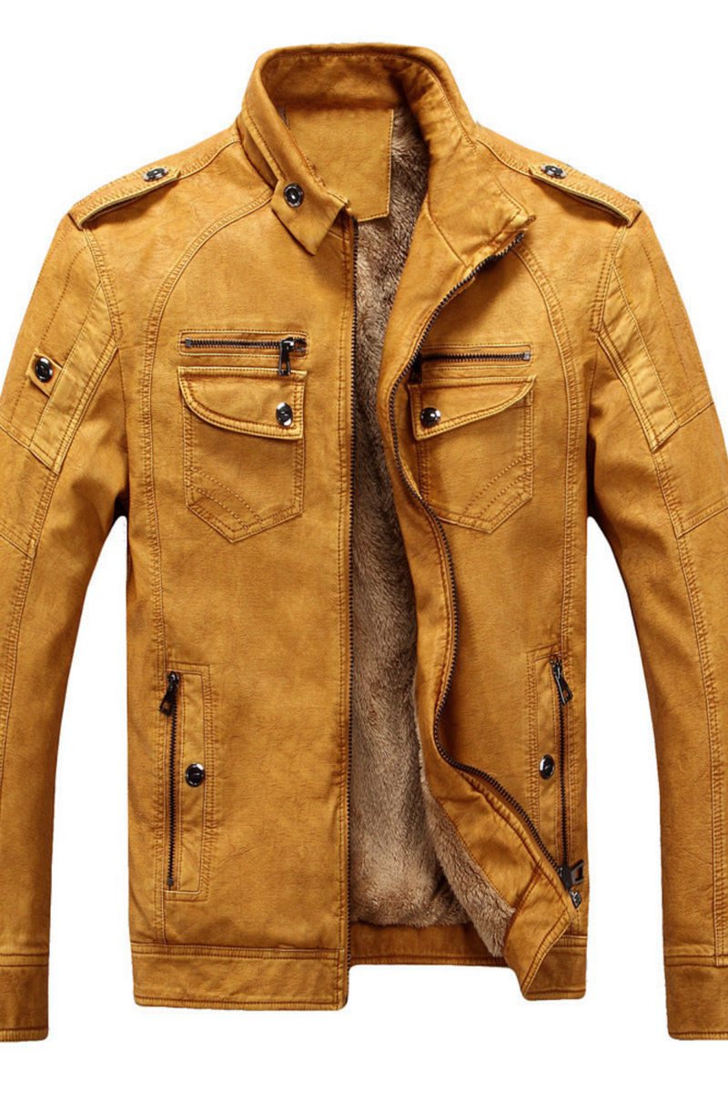 Leather Jacket Plus Velvet Washed Retro