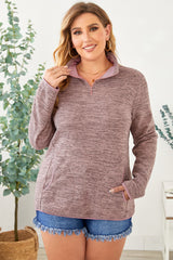 Gray Heathered Turn-down Zip Collar Plus Size Sweatshirt freeshipping - Voguevally Global