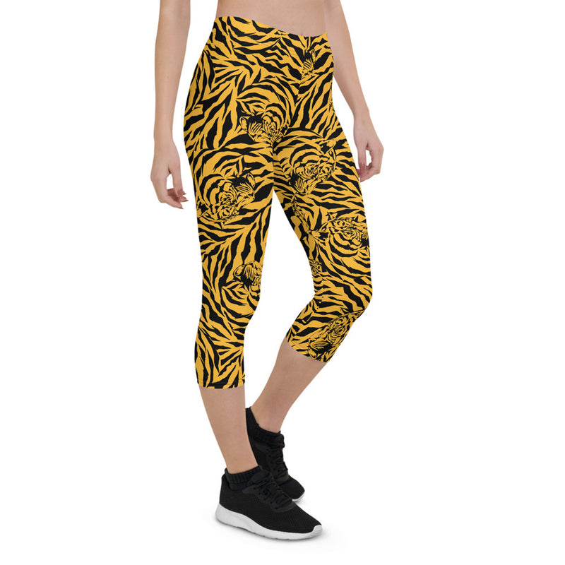 Yellow Tiger Capri Leggings for Women freeshipping - Voguevally