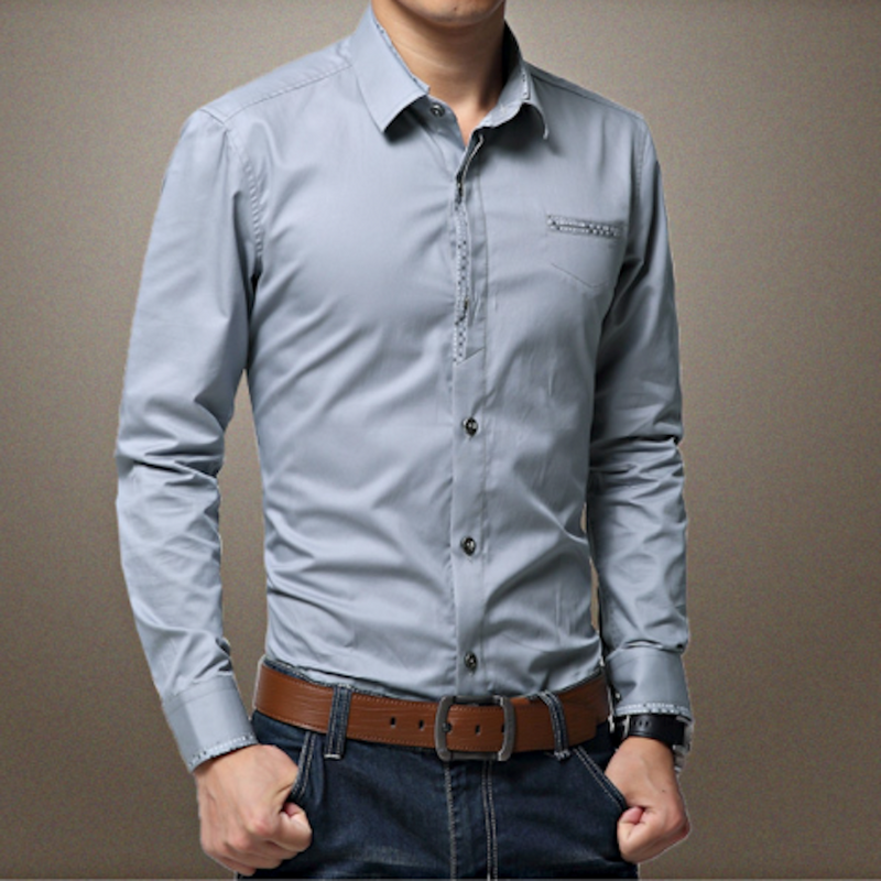 Mens Shirt with Contrasting Pocket and Cuff Details - Voguevally
