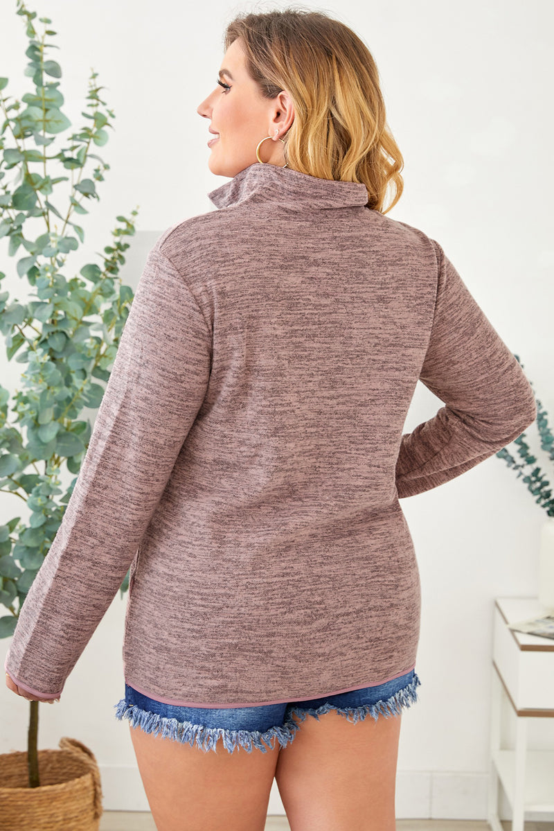 Gray Heathered Turn-down Zip Collar Plus Size Sweatshirt freeshipping - Voguevally Global