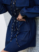 Off-Shoulder Drawstring Denim Dress with Pockets freeshipping - Voguevally Global
