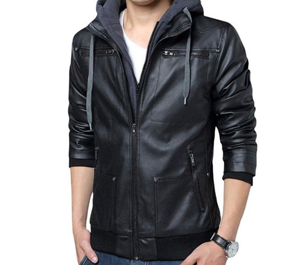 Men's Faux Leather Biker Jacket freeshipping - Voguevally Global